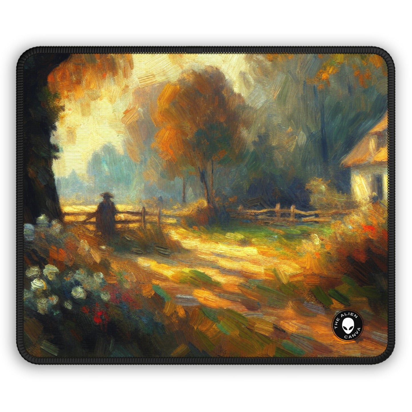 "Sunset Serenity : Peinture de jardin impressionniste" - Le tapis de souris Alien Gaming Impressionnisme