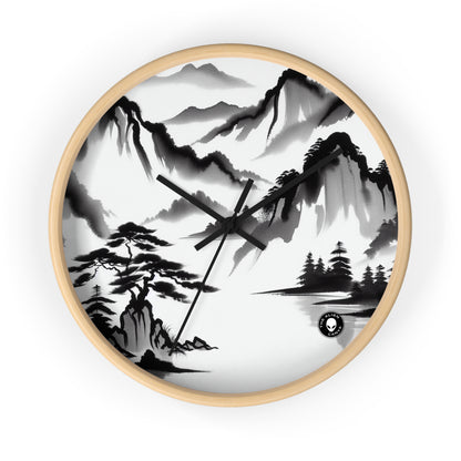 "Mountain Reflection: A Serene Zen Ink Painting" - The Alien Wall Clock Zen Ink Painting