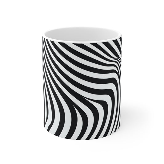 "Ola de ilusión óptica" - La taza de cerámica alienígena estilo Op Art de 11 oz