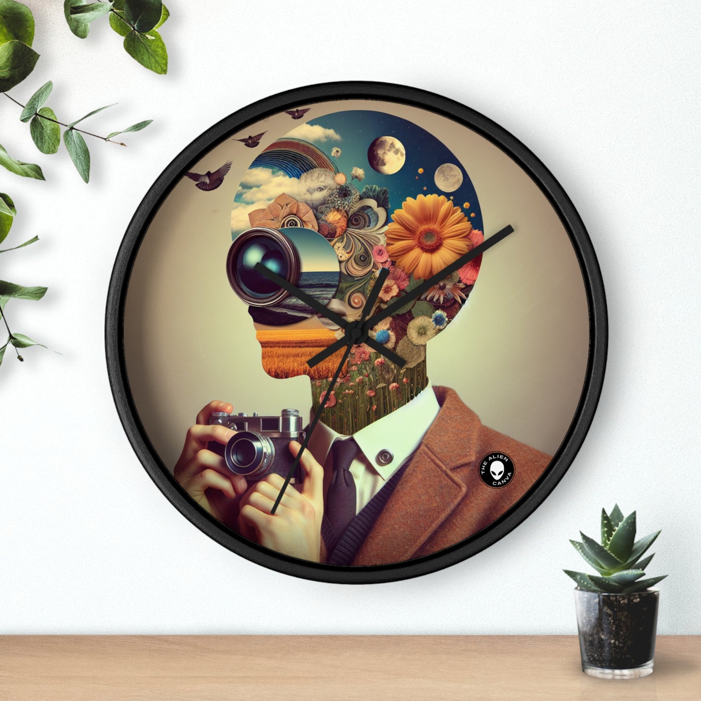 "Nature-Tech Fusion: A Photomontage Exploration" - The Alien Wall Clock Photomontage