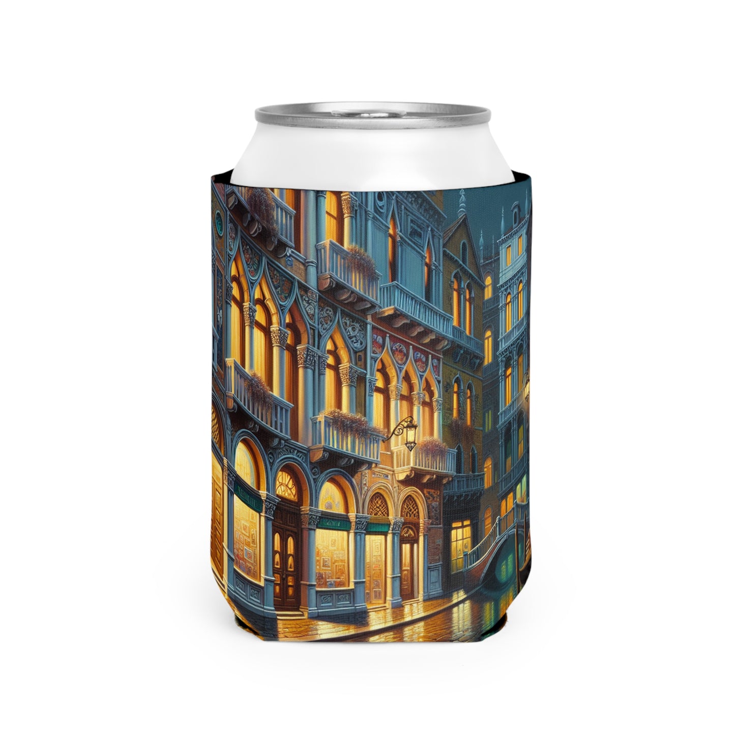 "Noche veneciana: una escena callejera luminosa" - The Alien Can Cooler Sleeve Venetian School