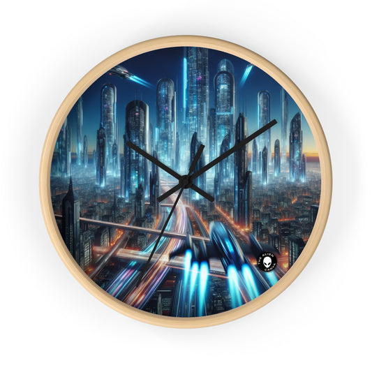 "Neon Skyline: Future Cityscapes" - The Alien Wall Clock