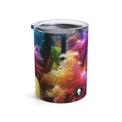 "Bosque arcoíris encantado: puerta de entrada al reino invisible" - Vaso extraterrestre de 10 oz