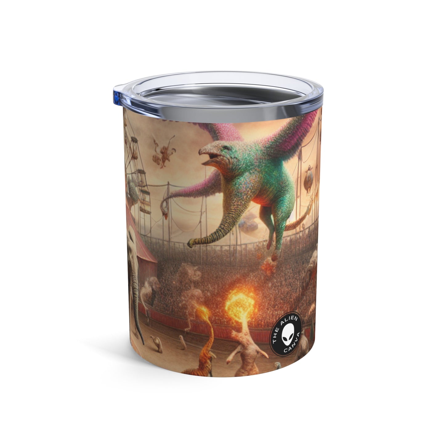 "Circo de fantasía: donde los artistas animales entretienen a los asistentes míticos" - Vaso Alien de 10 oz