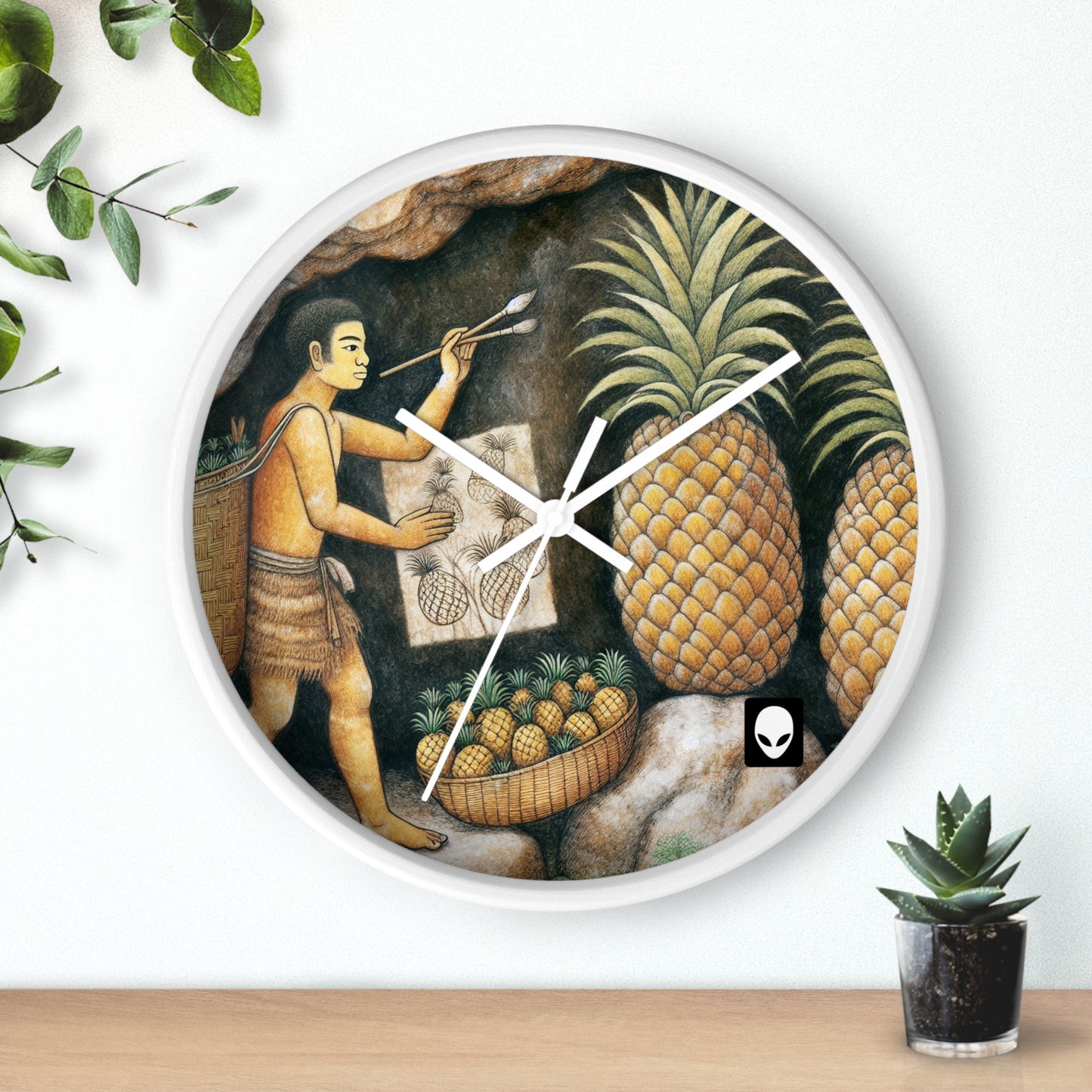 "Récolte d'ananas" - Le style de peinture rupestre de l'horloge murale extraterrestre