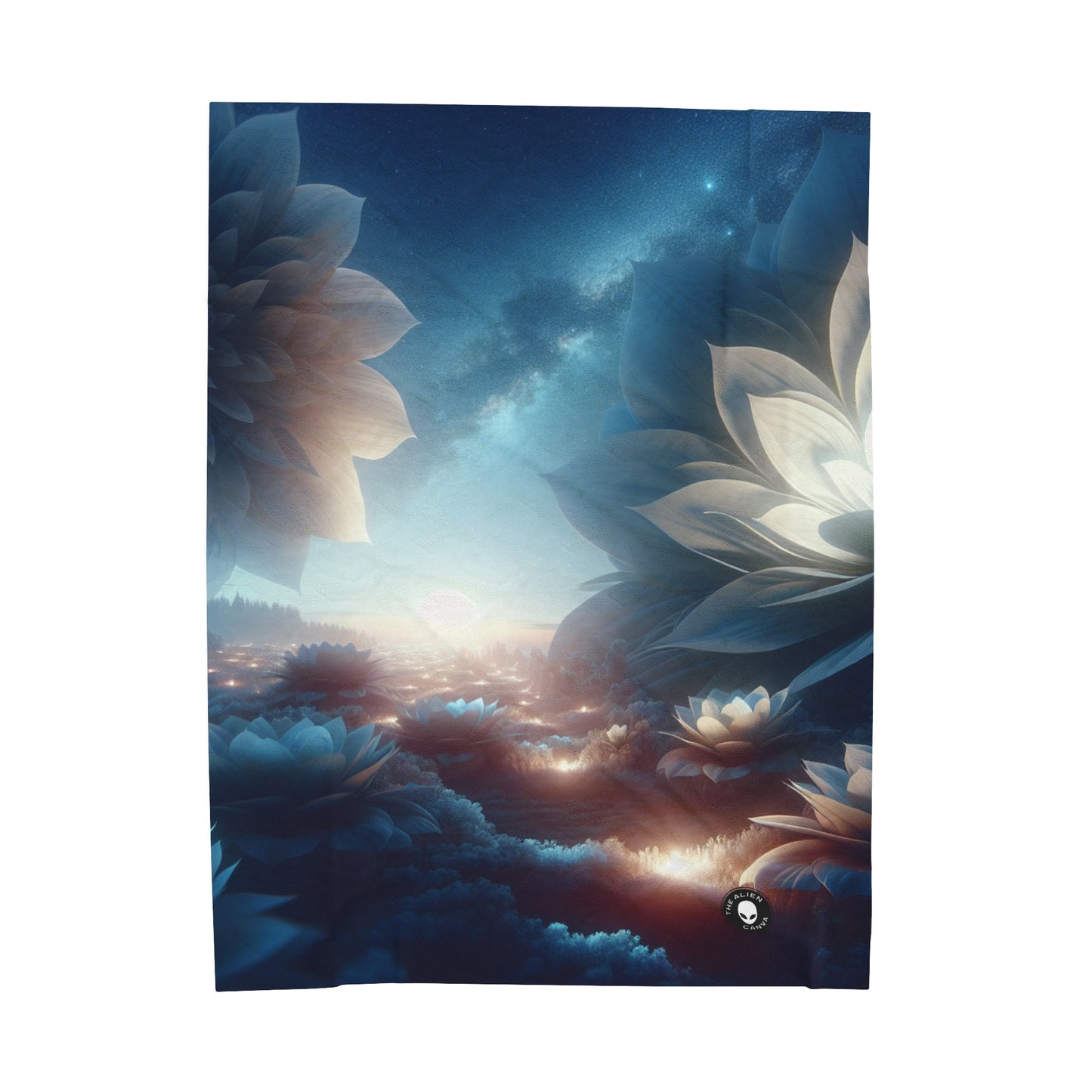 "Midnight Blooms: The Glow of Giant Flowers" - The Alien Velveteen Plush Blanket