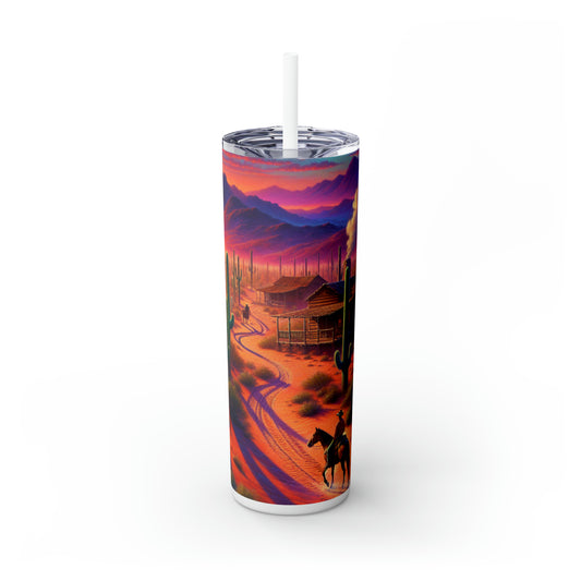 "Glowing rain: A city's reflection" - The Alien Maars® Skinny Tumbler with Straw 20oz Realism