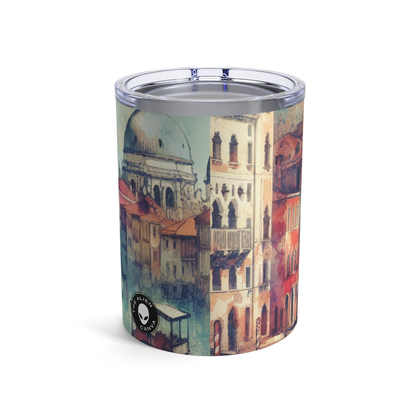 Tranquil Coast: A Serene Watercolor Sunset Painting - The Alien Tumbler 10oz Watercolor Painting