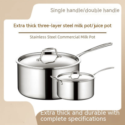 304 Stainless Steel Single Handle Thick Bottom Sauce Pot Three-layer Pot Milk Pot