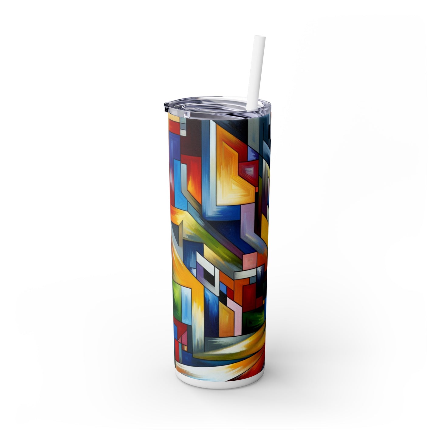 "City Pulse: A Vibrant Nighttime Geometric Journey" - The Alien Maars® Skinny Tumbler with Straw 20oz Hard-edge Painting