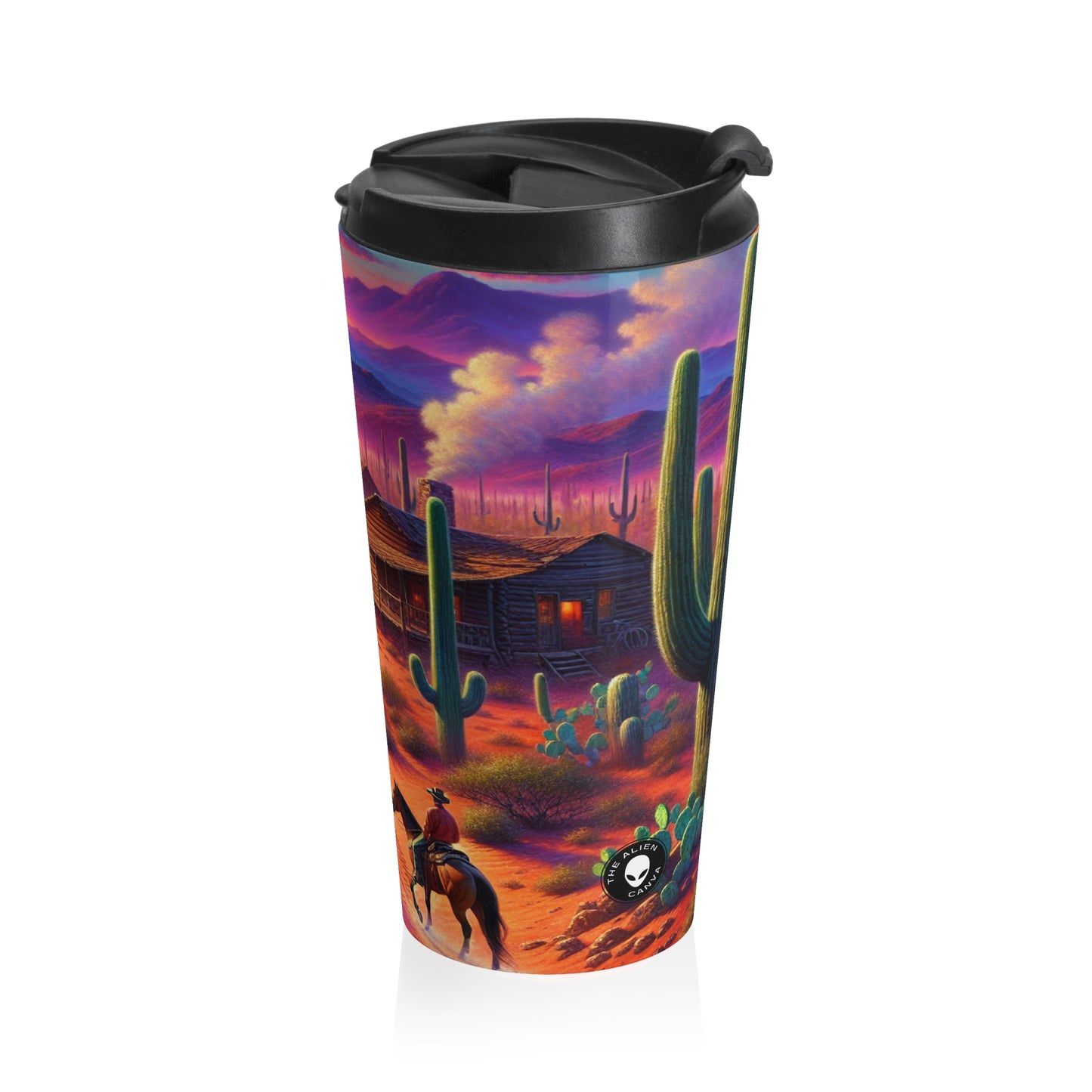 "Lluvia resplandeciente: el reflejo de una ciudad" - The Alien Taza de viaje de acero inoxidable Realismo