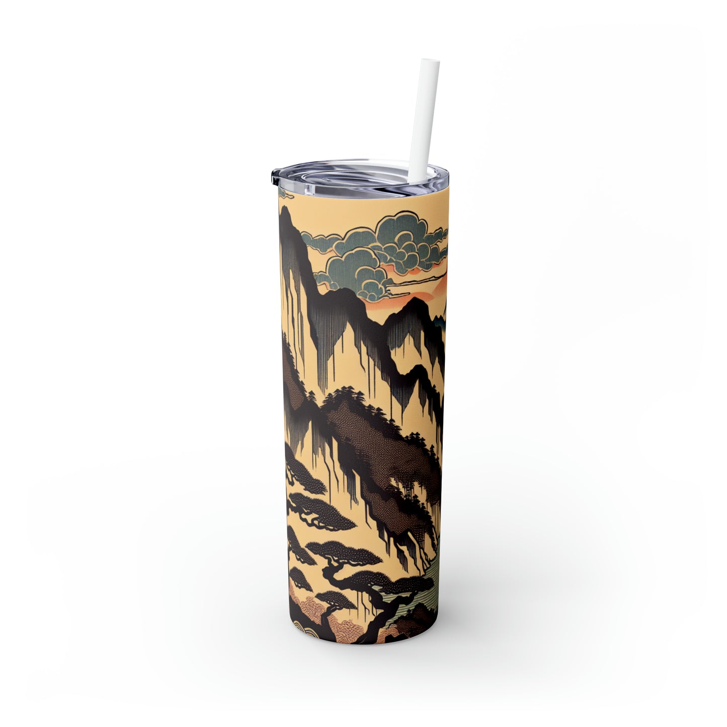 "Sérénité des fleurs de cerisier : un hommage Ukiyo-e captivant à la cérémonie du thé japonaise" - The Alien Maars® Skinny Tumbler with Straw 20oz Ukiyo-e (impression japonaise sur bois)