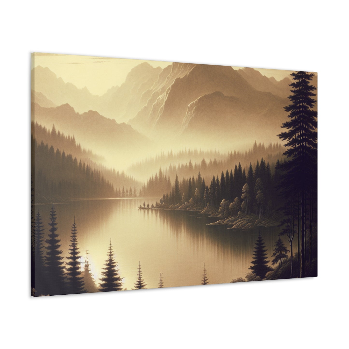 "Dawn at the Lake: A Foggy Mountain Morning" - The Alien Canva Tonalism Style