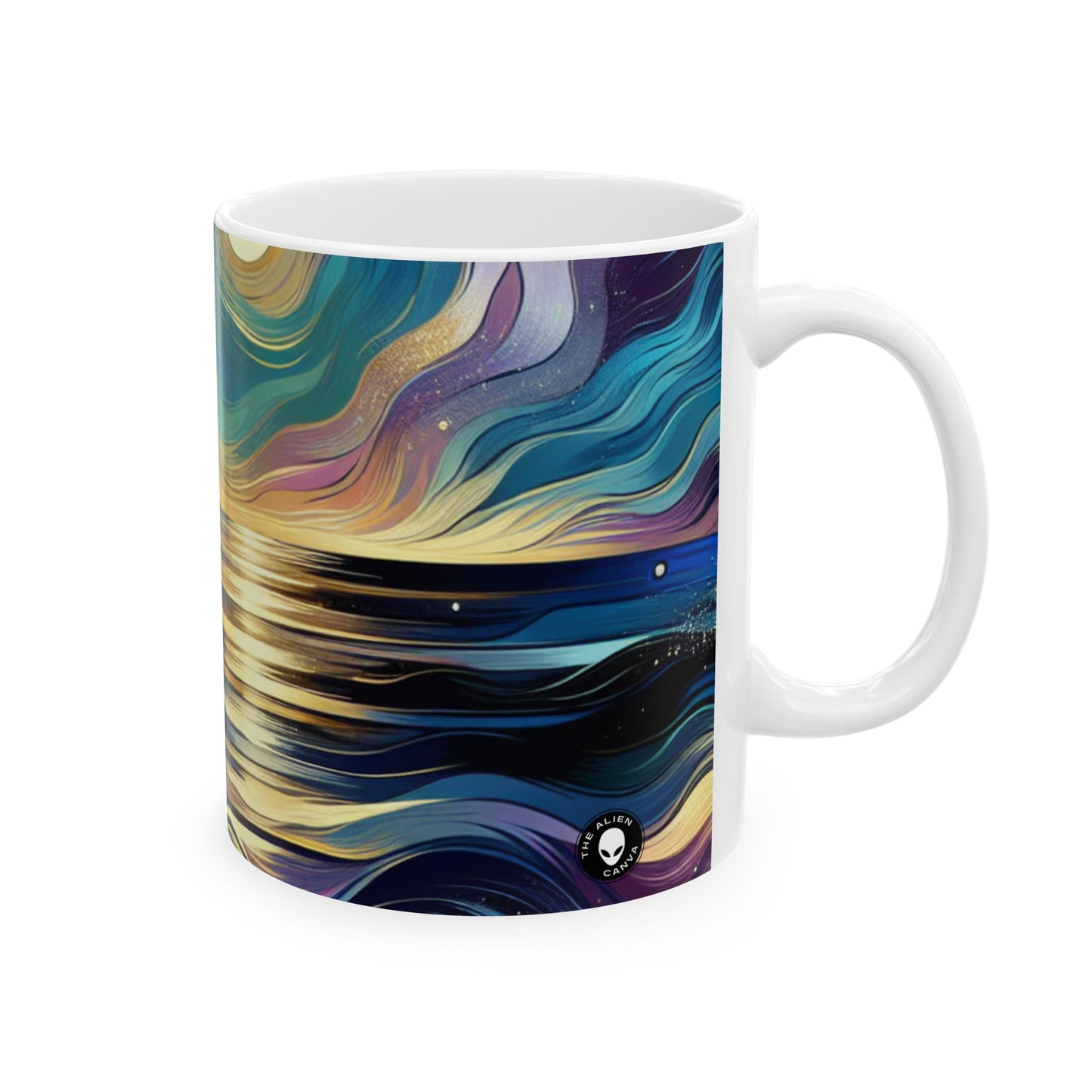 "Majestad de medianoche: Reflexiones abstractas del océano" - Taza de cerámica alienígena de 11 oz