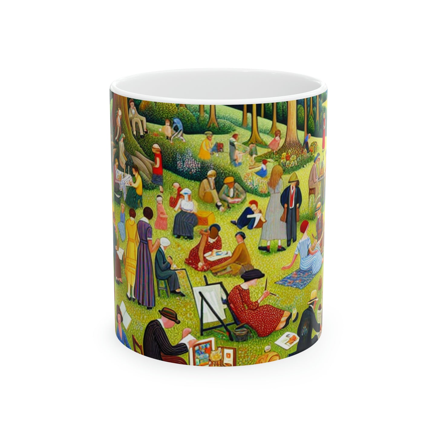 "Whimsical Village Delights" - Tasse en céramique Alien 11oz Art Naïf