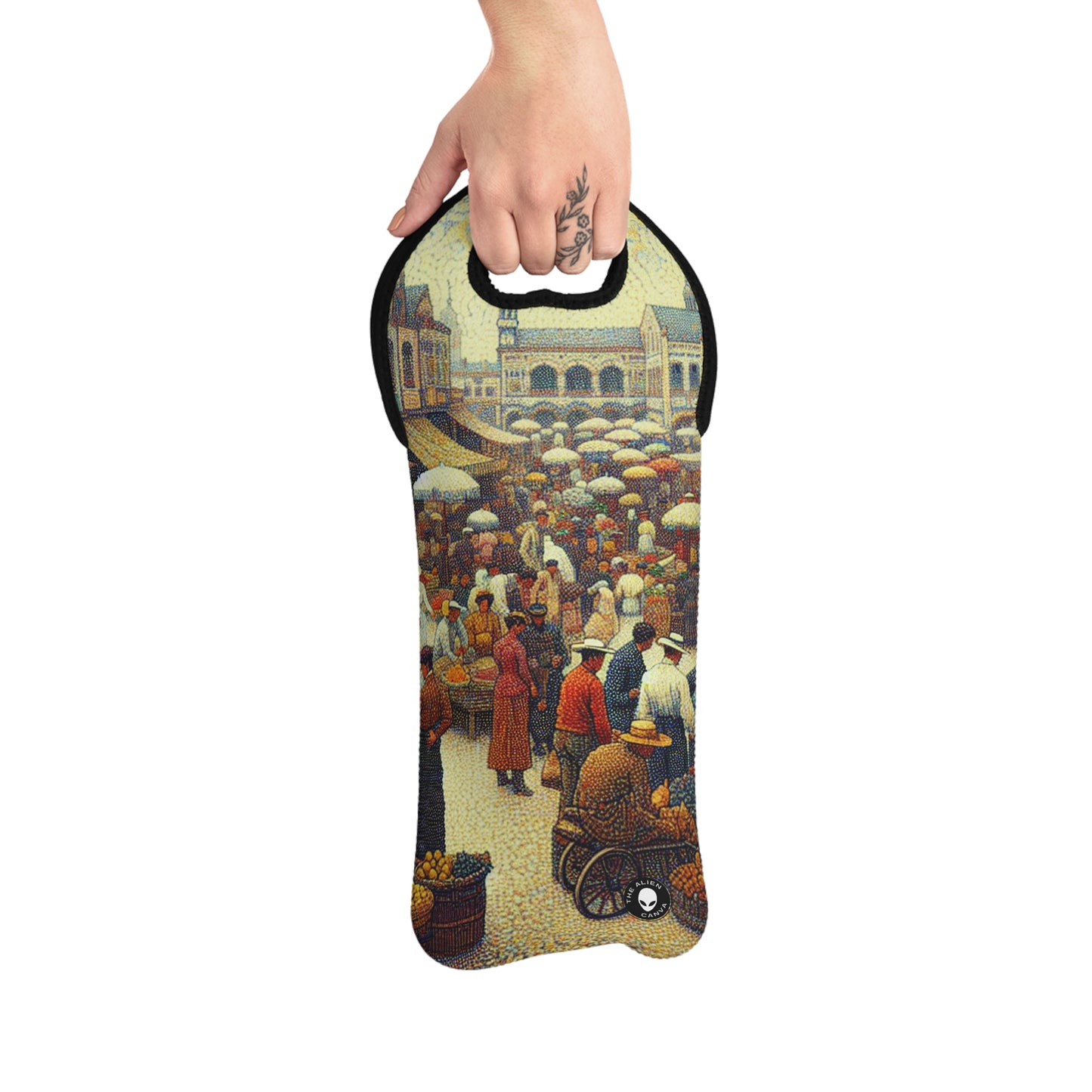 "Dots of Paradise: Capturing a Sunny Beachscape with Pointillism" - The Alien Wine Tote Bag Pointillism