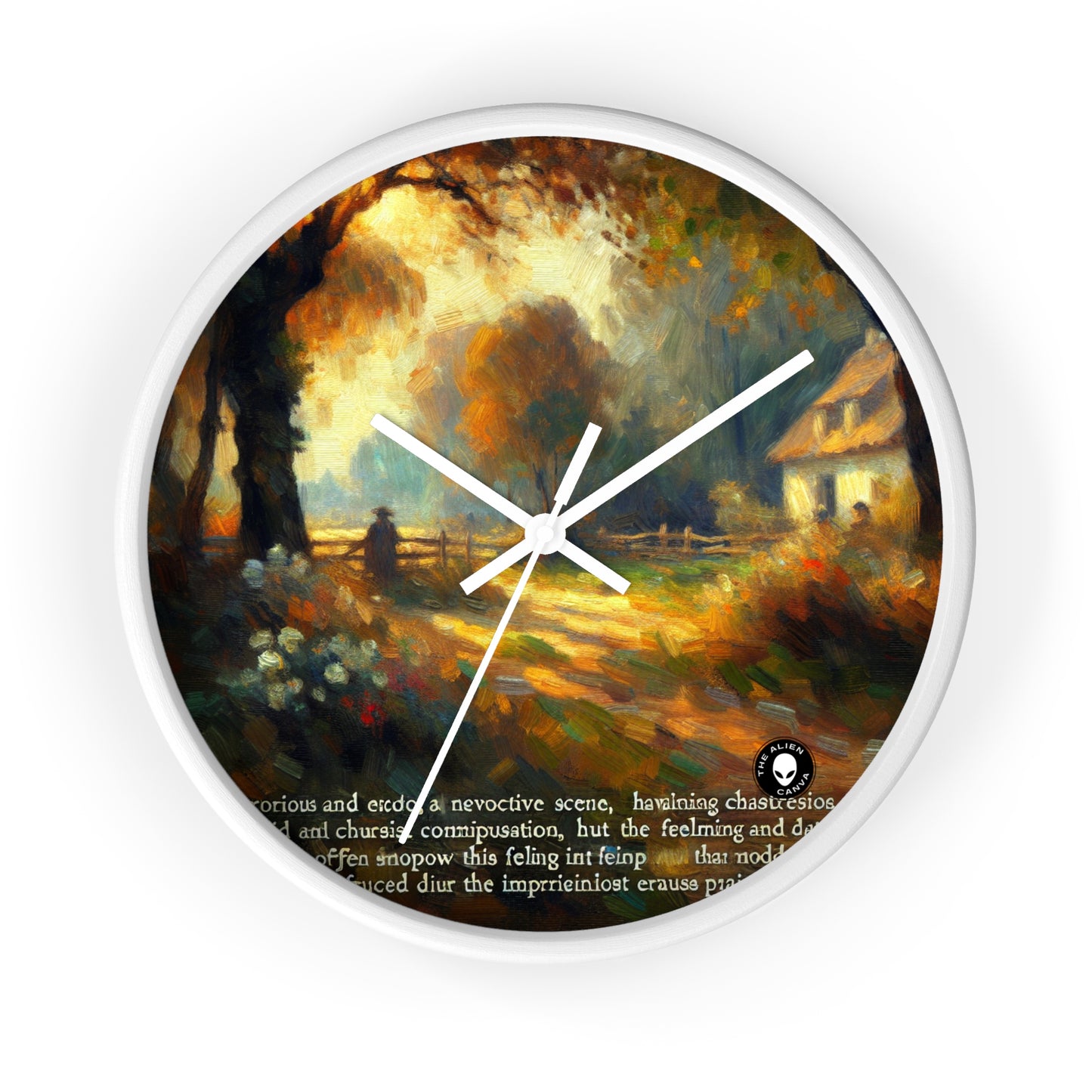 "Serenidad al atardecer: pintura impresionista de jardín" - El impresionismo del reloj de pared alienígena