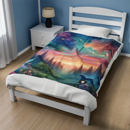 "Enchanted Dusk: A Magical Forest Painting" - The Alien Velveteen Plush Blanket