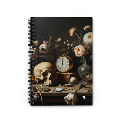 "Decadencia digital: una Vanitas contemporánea que examina el consumismo en el siglo XXI" - El cuaderno de espiral alienígena (línea reglada) Pintura Vanitas