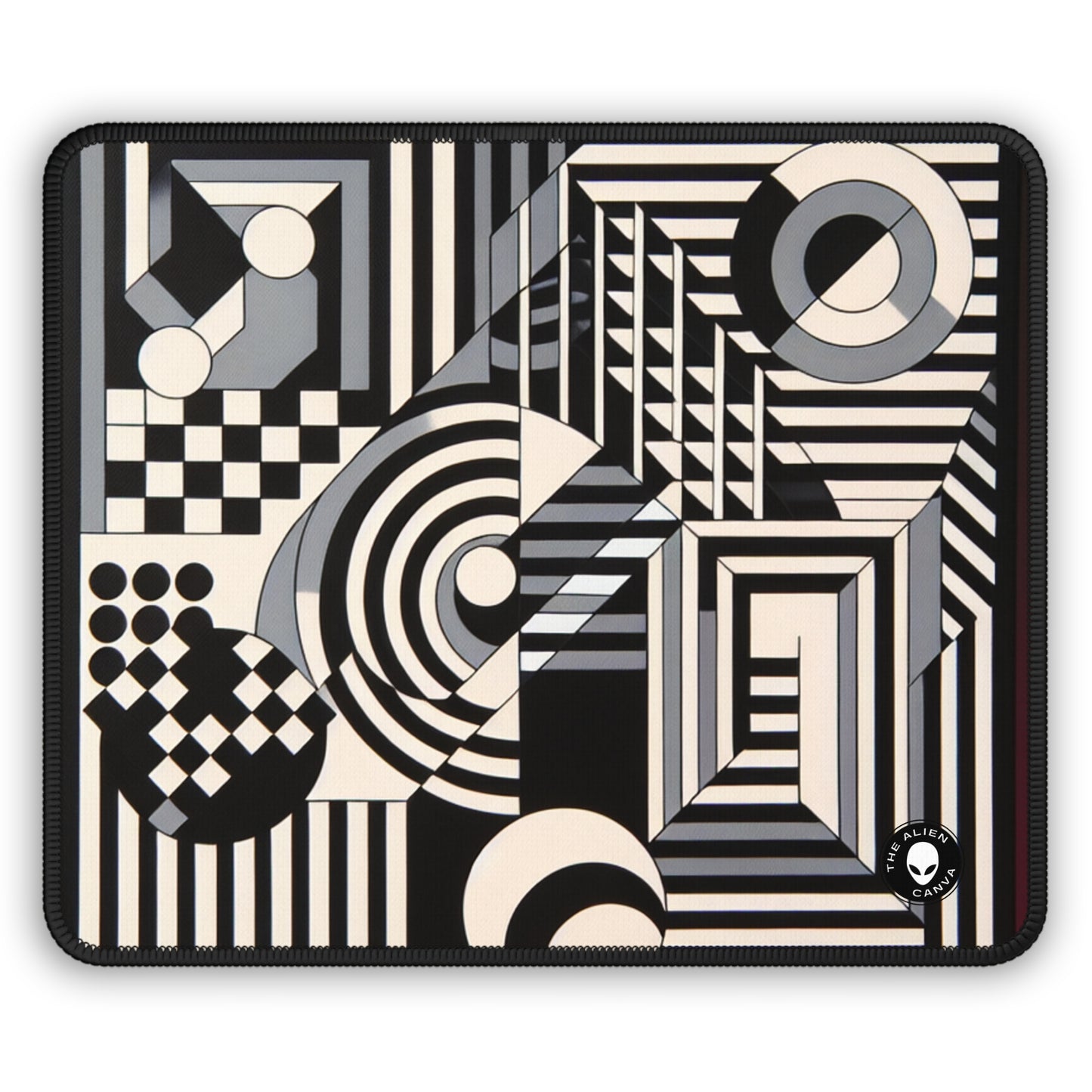 "Mesmerize: Bold Op Art Geometry in Black and White" - The Alien Gaming Mouse Pad Op Art