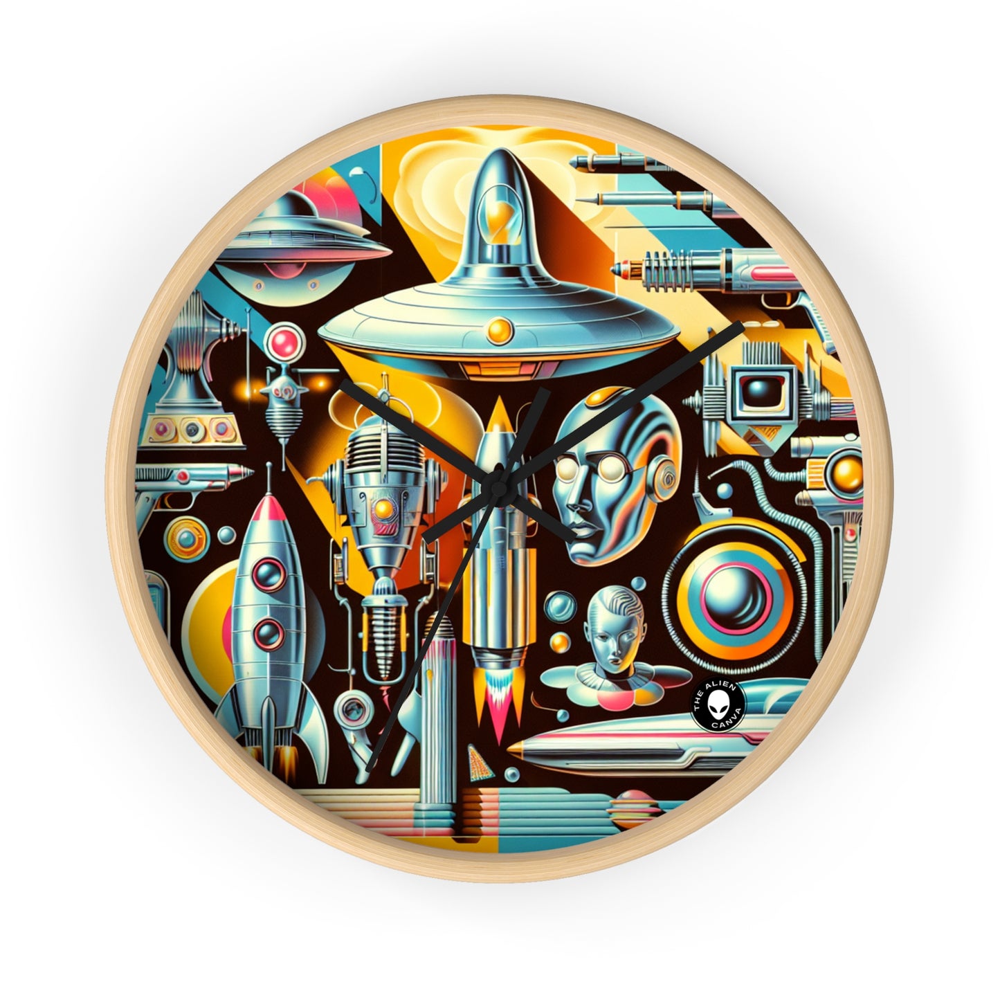 "Neon Deco: A Retro-Futuristic Utopia" - The Alien Wall Clock Retro-futurism