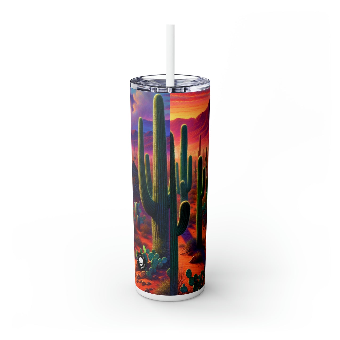 "Glowing rain: A city's reflection" - The Alien Maars® Skinny Tumbler with Straw 20oz Realism