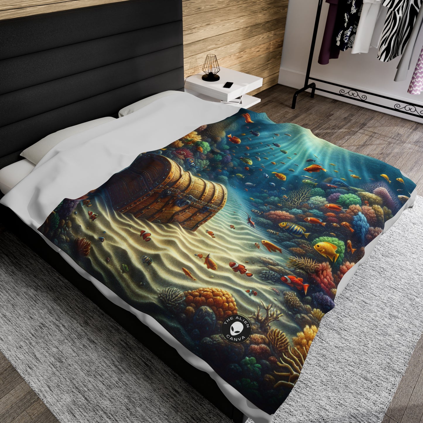 "Beneath the Waves: Treasure in the Coral Reef" - The Alien Velveteen Plush Blanket