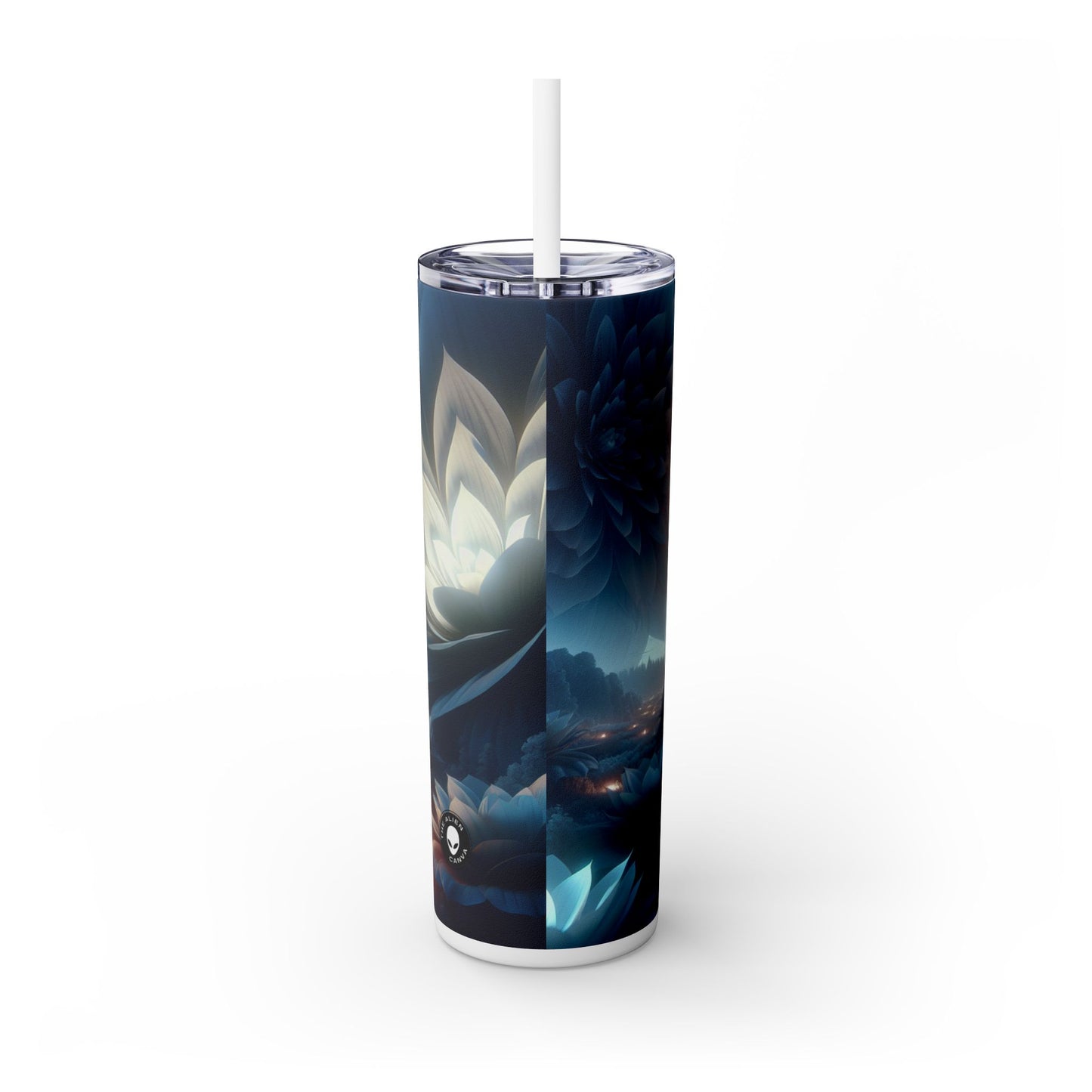 "Midnight Blooms: The Glow of Giant Flowers" - The Alien Maars® Skinny Tumbler with Straw 20oz