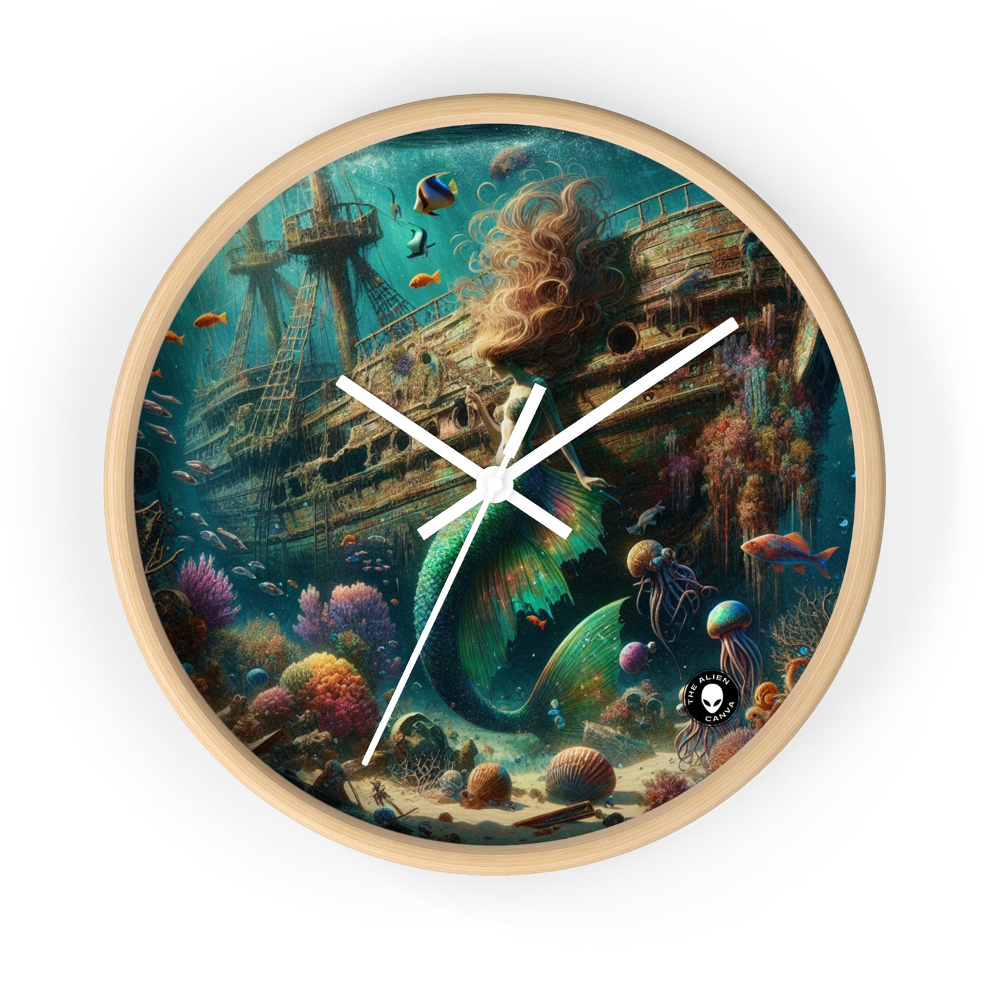 "Mermaid's Treasure: Exploring the Sunken Shipwreck" - The Alien Wall Clock