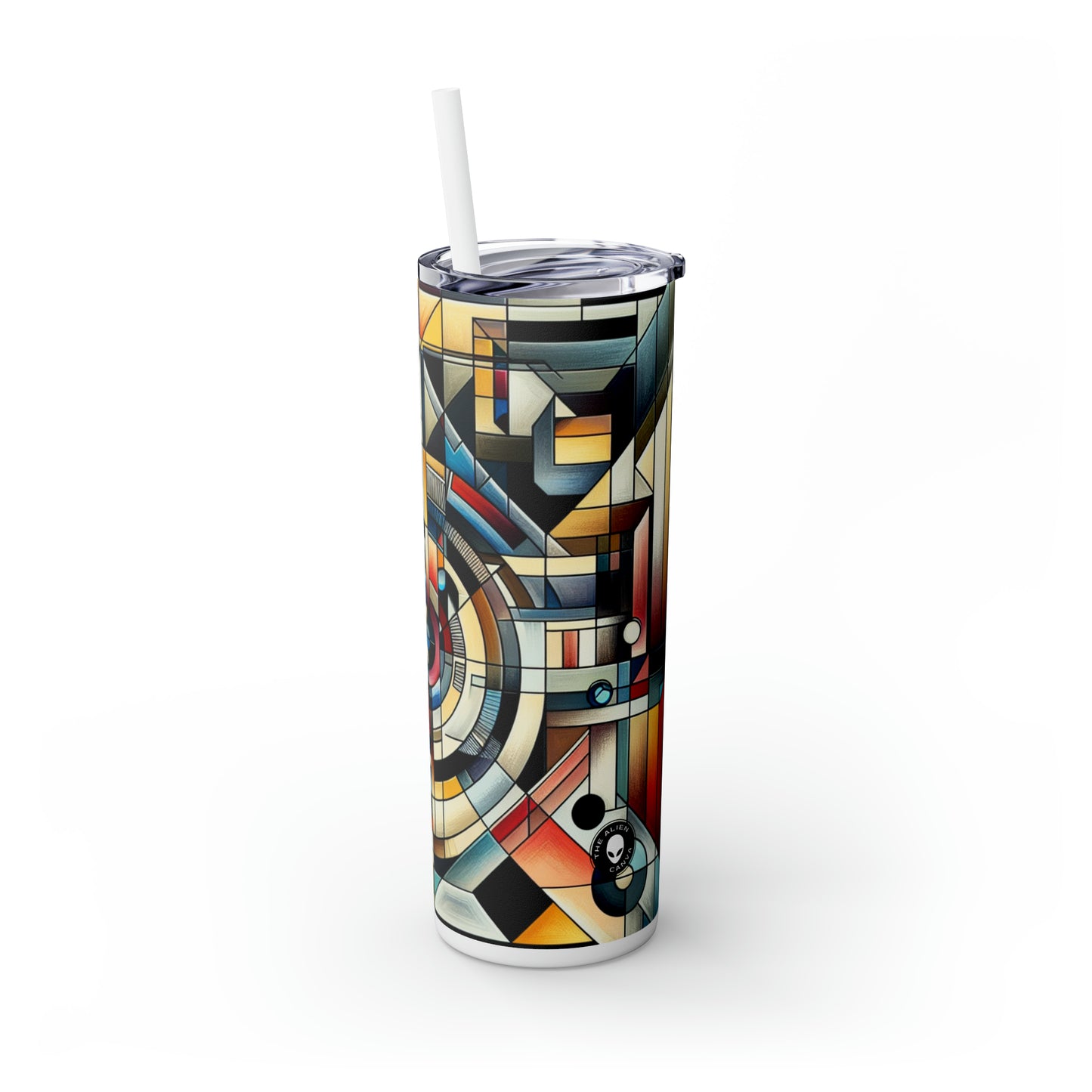 "City Lights: Geometric Nightfall" - The Alien Maars® Skinny Tumbler with Straw 20oz Geometric Abstraction