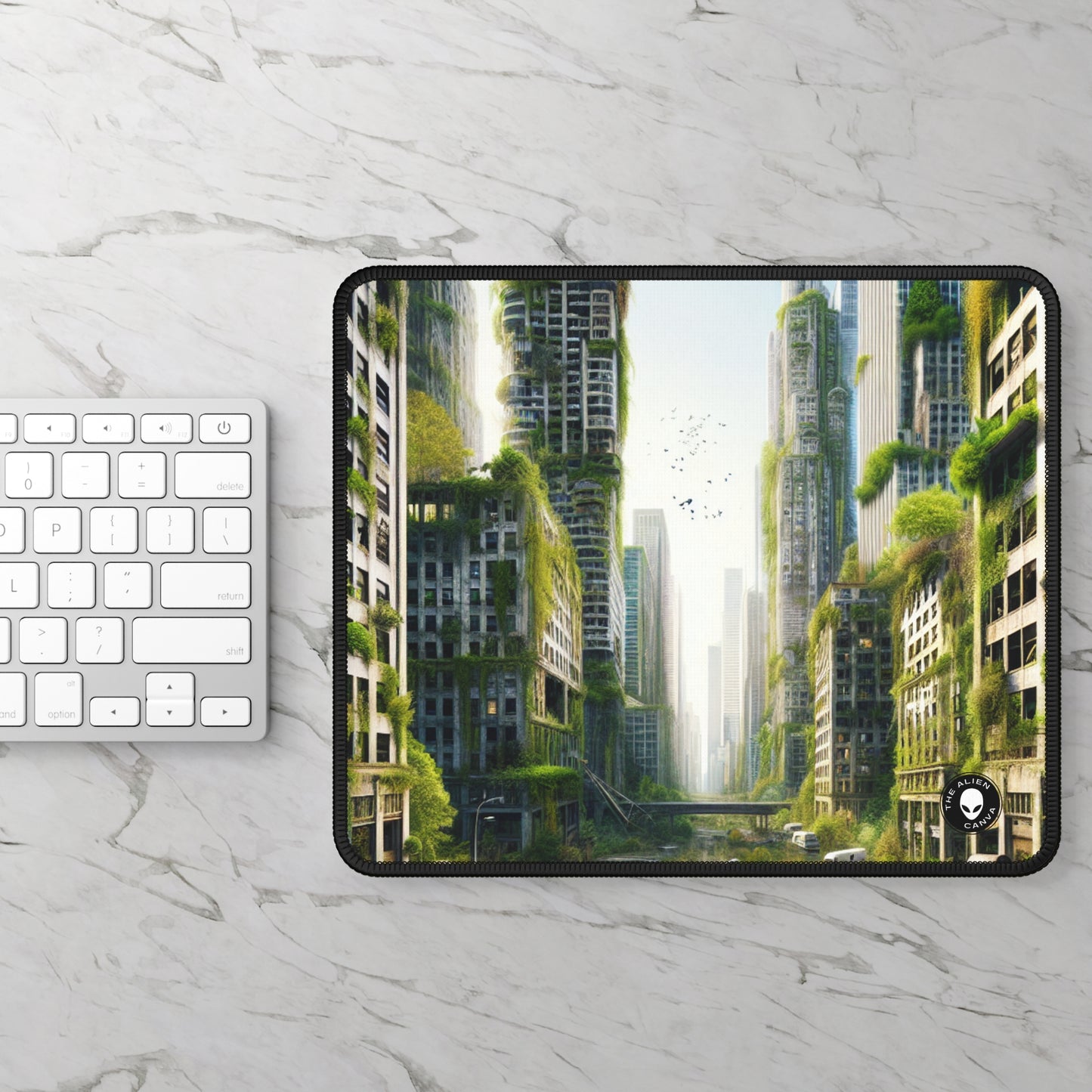 "Nature's Reclamation: A Futuristic Urban Jungle" - The Alien Gaming Mouse Pad