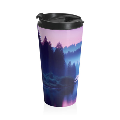 "Twilight Tranquility: Forest River Reflections" - The Alien Stainless Steel Travel Mug