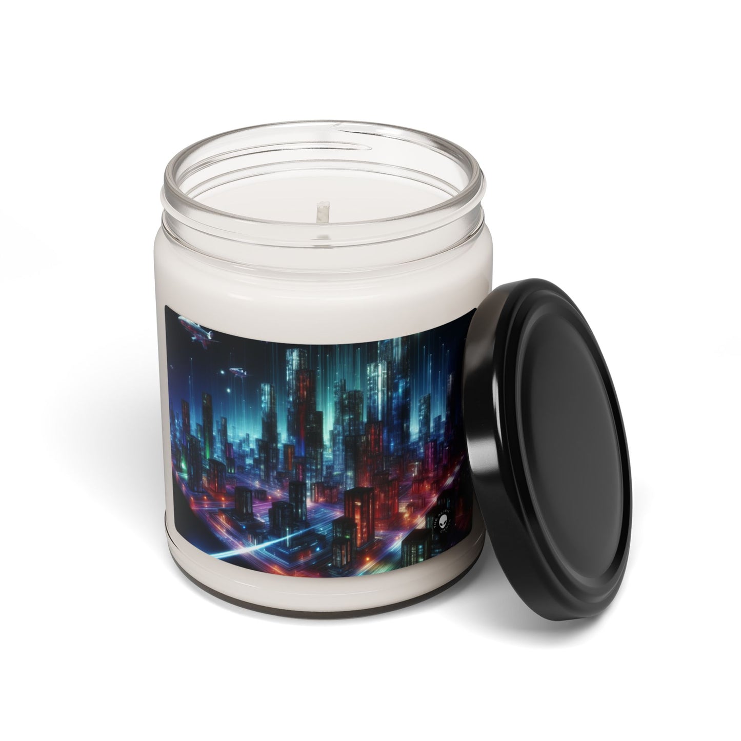 "Neon Skyline: A Futuristic Cityscape" - The Alien Scented Soy Candle 9oz