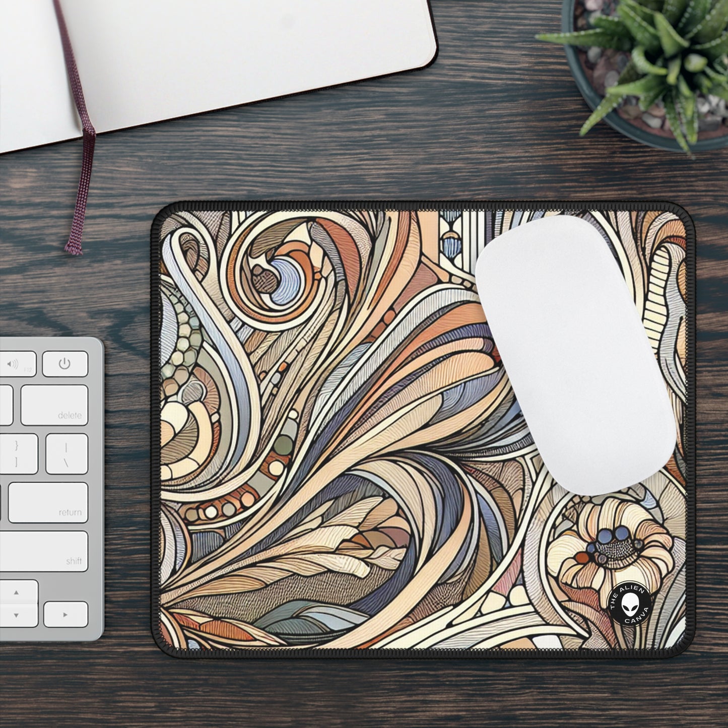 "Nature's Muse: Art Nouveau Woman" - The Alien Gaming Mouse Pad Art Nouveau