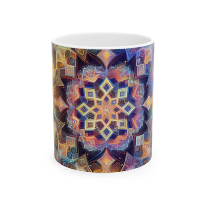 "Mandala dinámico: una pintura geométrica vibrante" - Taza de cerámica The Alien de 11 oz