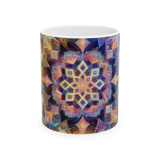 "Mandala dinámico: una pintura geométrica vibrante" - Taza de cerámica The Alien de 11 oz