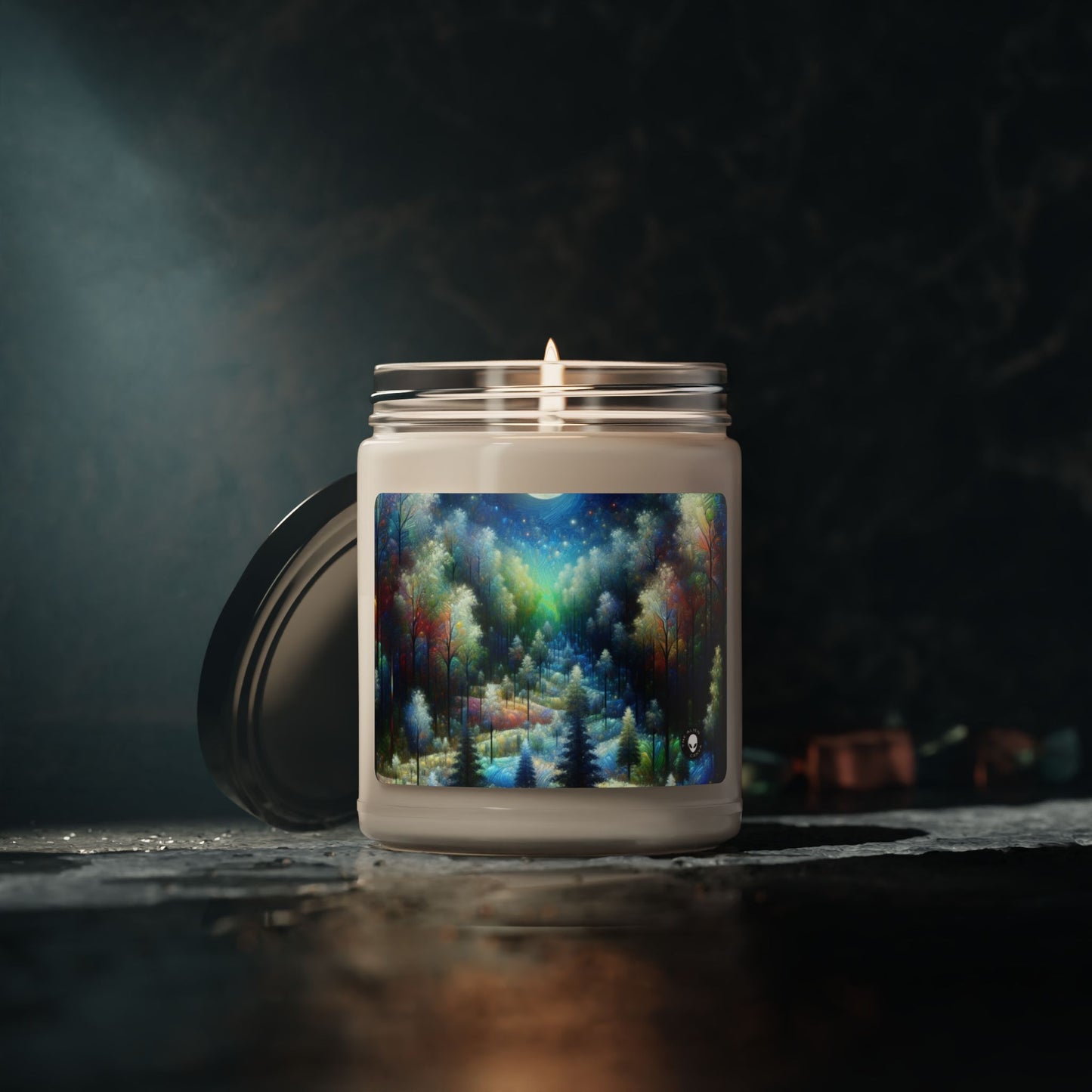 "Encantamiento iluminado por la luna: un bosque vibrante" - La vela de soja con aroma a extraterrestre, 9 oz