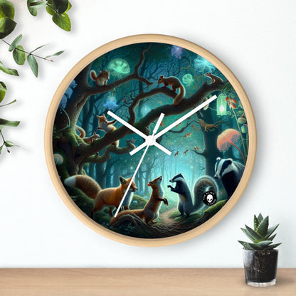 "Animales místicos: criaturas retozando en un bosque encantado" - El reloj de pared alienígena