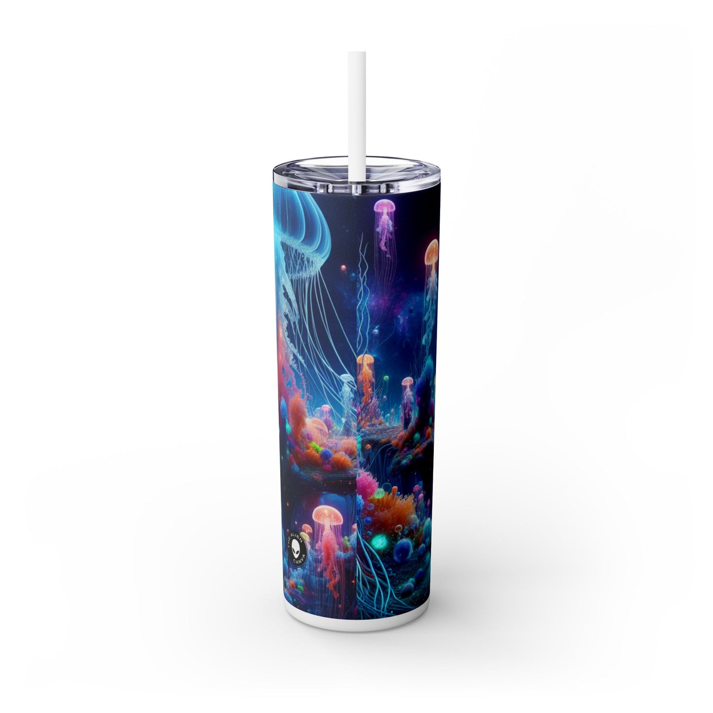 "Neon Jellyfish Fantasia: A Surreal Underwater Odyssey" - The Alien Maars® Skinny Tumbler with Straw 20oz