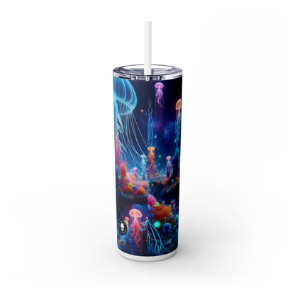 "Neon Jellyfish Fantasia: A Surreal Underwater Odyssey" - The Alien Maars® Skinny Tumbler with Straw 20oz