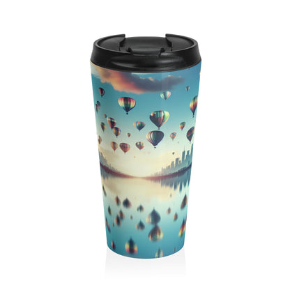 "Mirrored Metropolis: A Lake of Dreams" - The Alien Stainless Steel Travel Mug