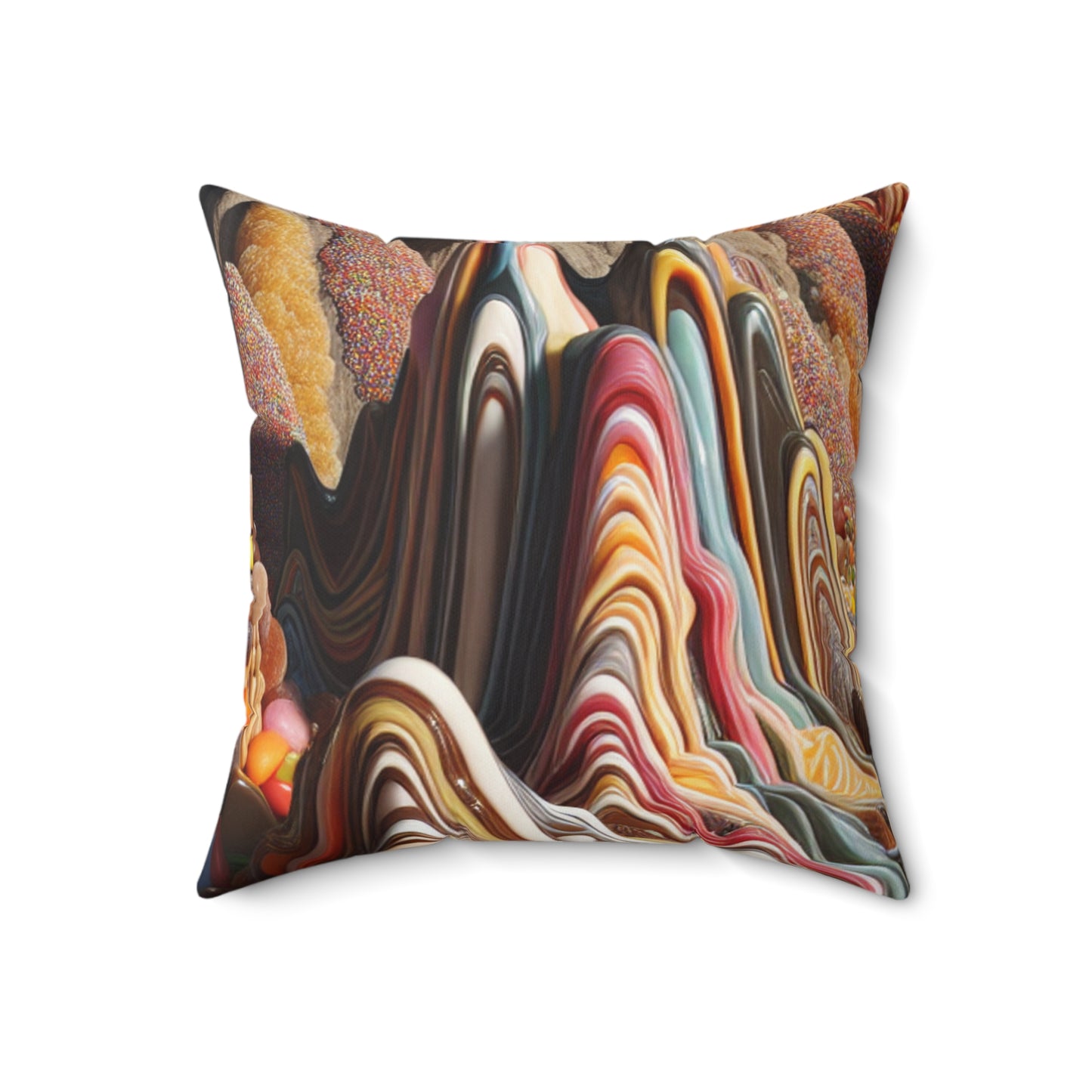 "Candyland: A Sweet Surrealistic Landscape"- The Alien Spun Polyester Square Pillow