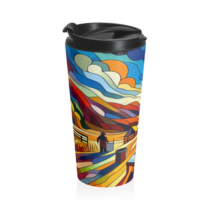 "Futuristic Neon Cityscape" - The Alien Stainless Steel Travel Mug Hard-edge Painting