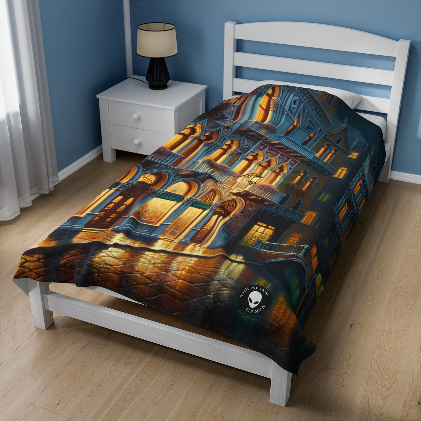 "Venetian Night: A Luminous Street Scene" - The Alien Velveteen Plush Blanket Venetian School