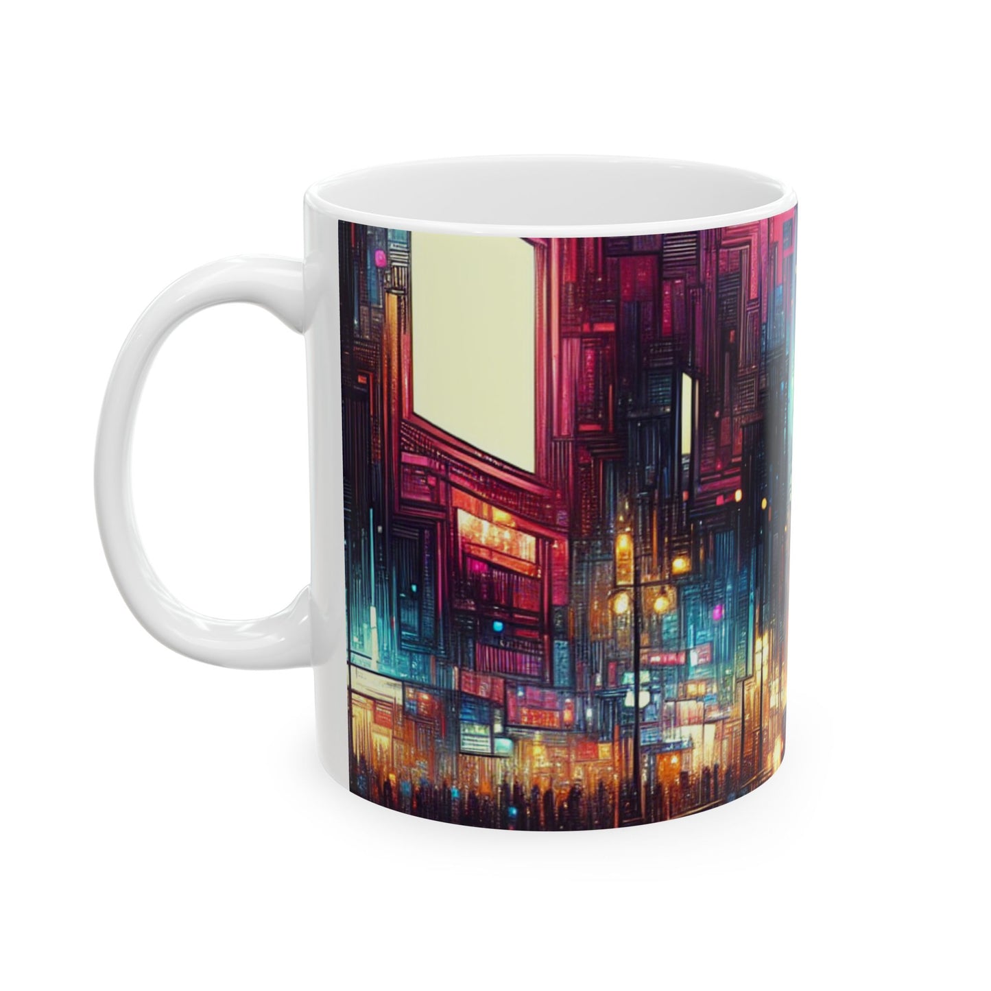 "Cityscape Unveiled: A Neon Night" - The Alien Ceramic Mug 11oz