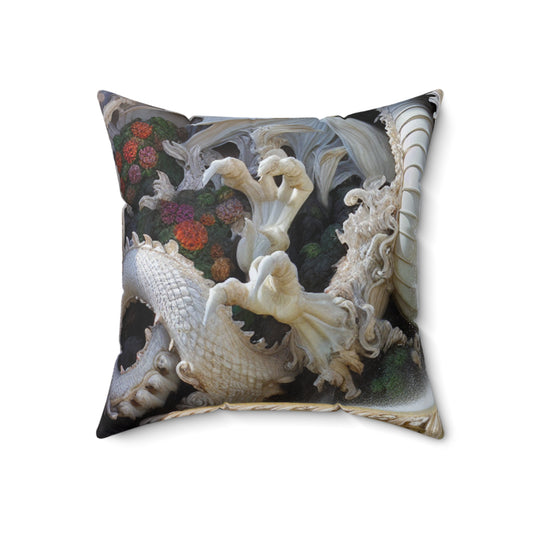 "Fiery Dragon Fountain: Heaven's Cascade" - The Alien Spun Polyester Square Pillow Rococo Style