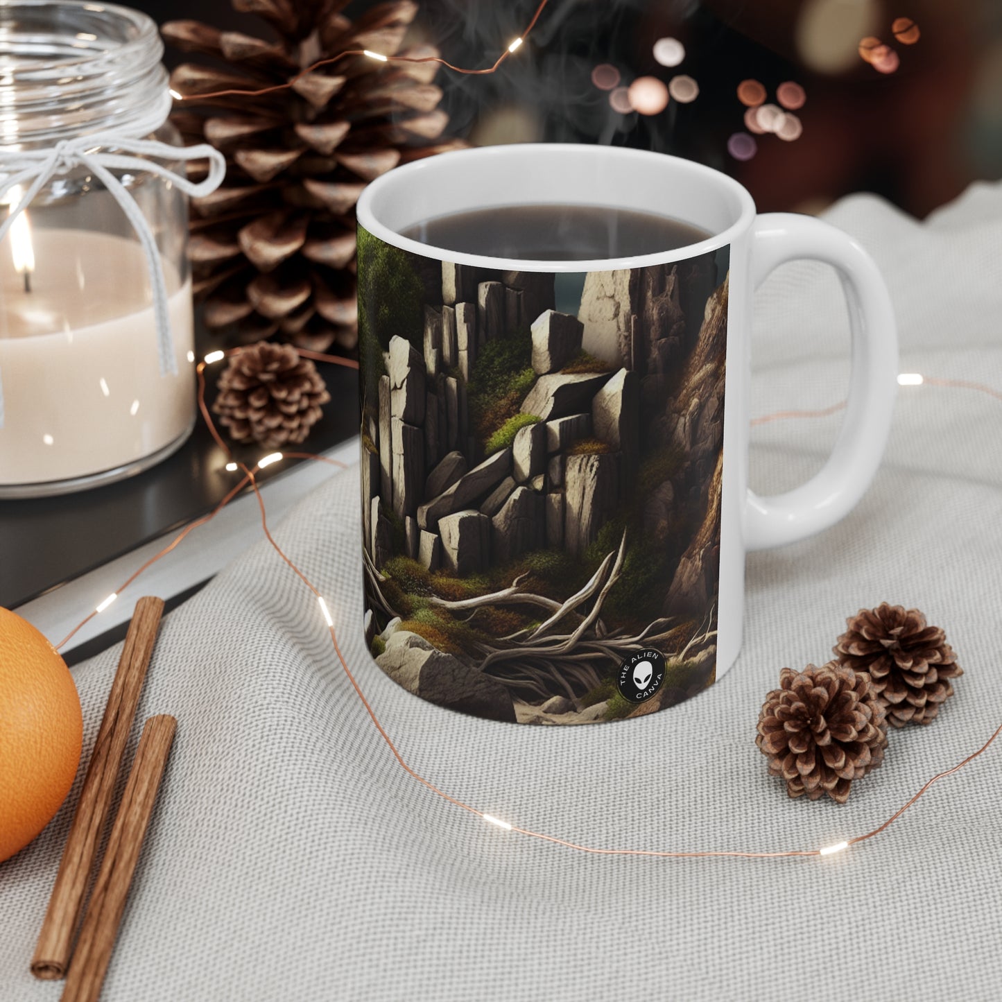 "Spinning Nature's Tapestry: A Breathtaking Land Art Installation Celebrating the Intricate Beauty of Spider Webs" - The Alien Ceramic Mug 11oz Land Art