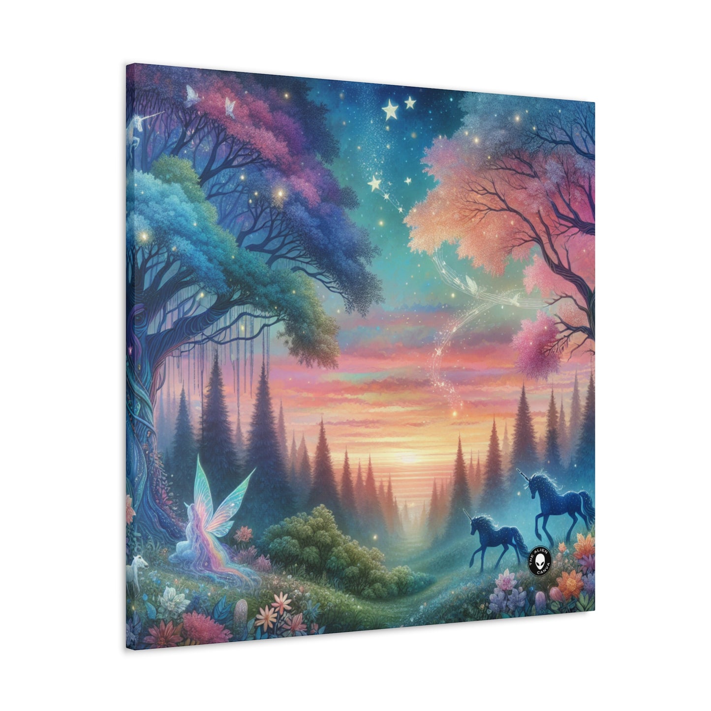 "Atardecer encantado: una pintura de un bosque mágico" - The Alien Canva