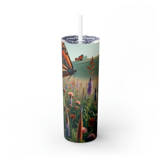 "A Monarch in Wildflower Meadow" - The Alien Maars® Skinny Tumbler with Straw 20oz Realism Style
