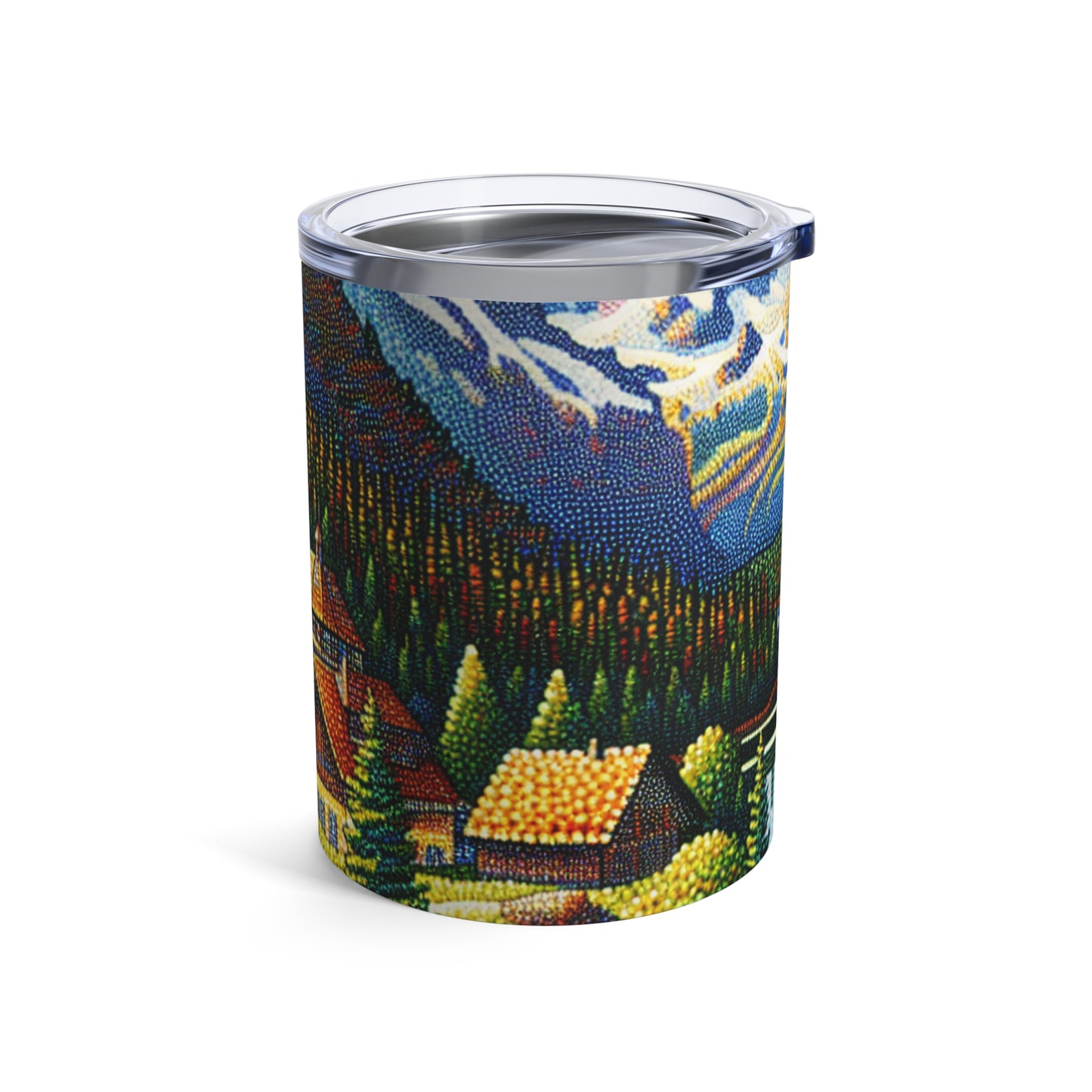 "Tranquil Sunset: A Pointillist Masterpiece of Serene Countryside" - The Alien Tumbler 10oz Pointillism